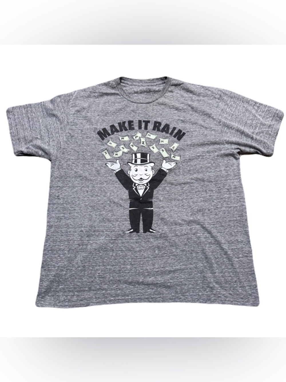 Monopoly Gray 'Make It Rain' Graphic Tee with Money Cartoon Men Size XL
